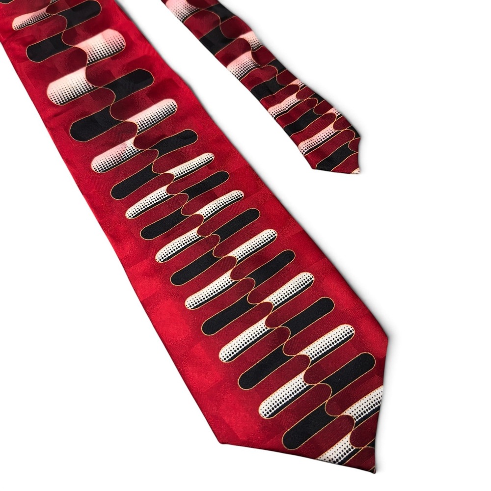 Ottimo Uomo Mens Wide Tie Red Black Abstract Geometric 3.75" 59.5" Necktie